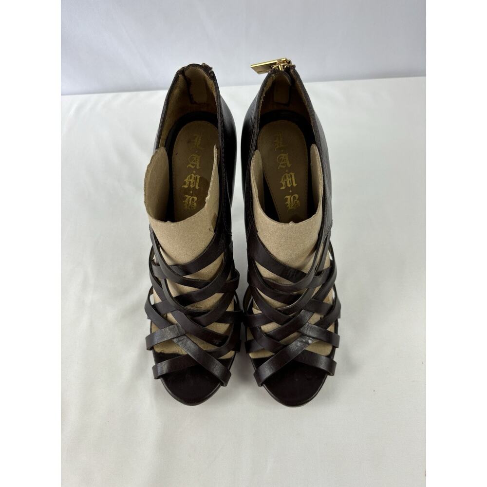 LAMB L.A.M.B Platform Heels Brown Leather 8.5 M Strappy Open Toe Zip - Picture 10 of 10